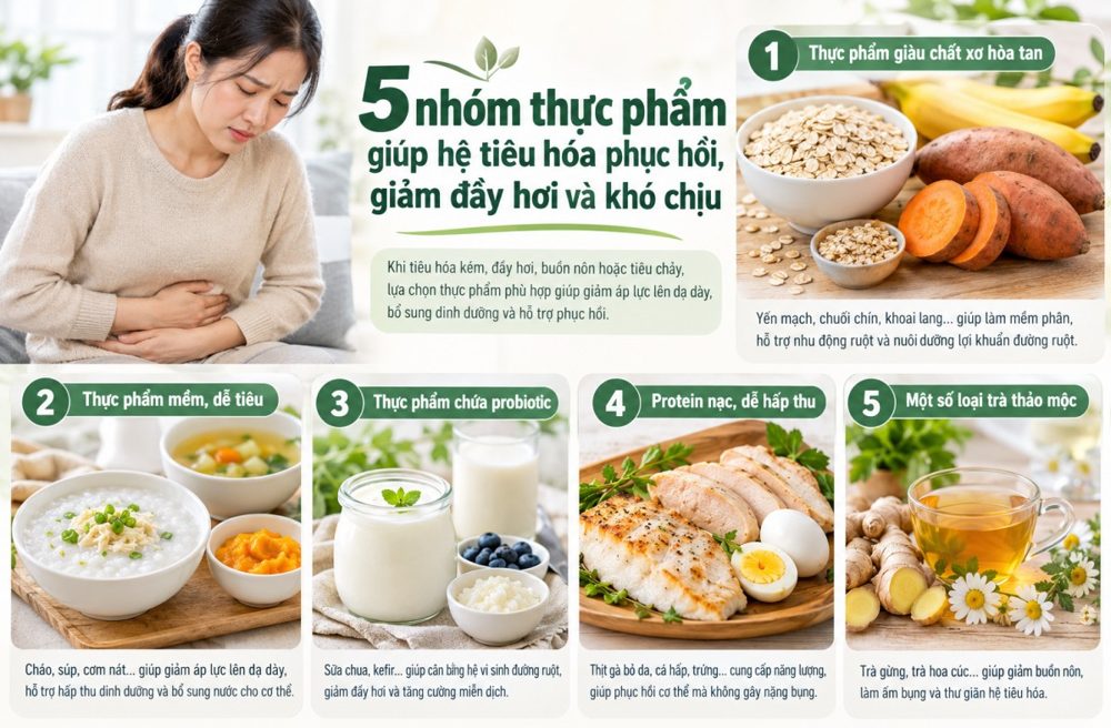 5 food groups that help the digestive system recover, reducing bloating and discomfort