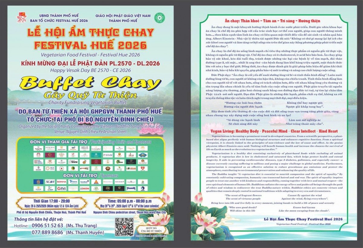 Vegetarian Culinary Festival – Hue Festival 2026, an event organized jointly by the Executive Board of the Vietnam Buddhist Sangha of Hue City and the Hue Festival 2026 Organizing Committee