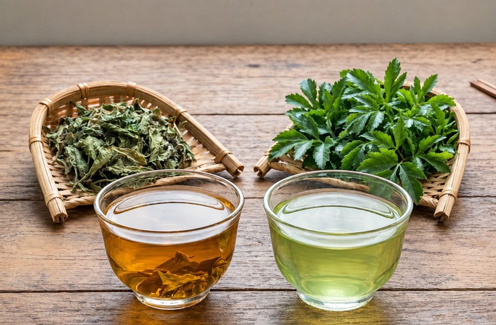 Is fresh or dried Polyscias fruticosa leaf tea better?